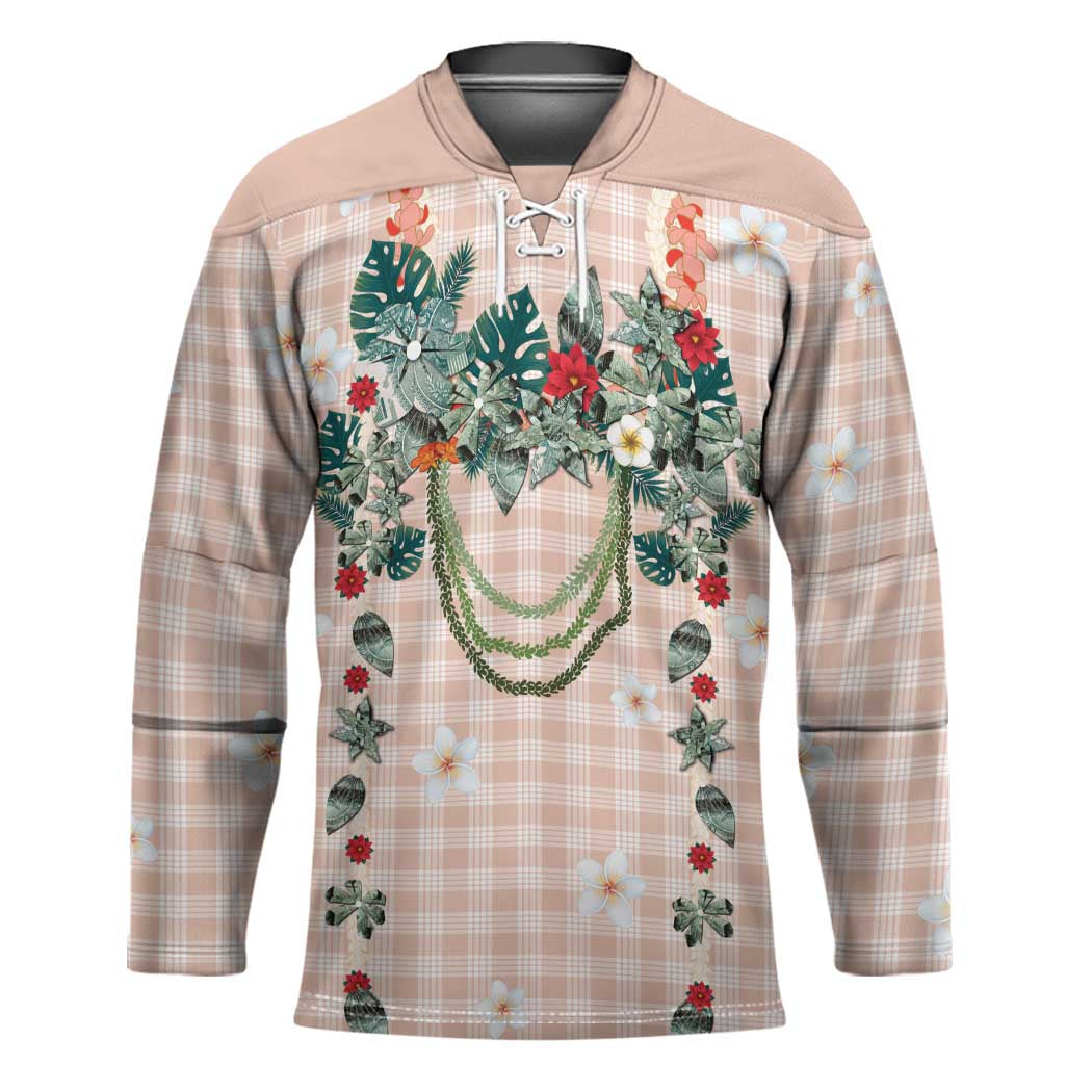 Peach Hawaiian Palaka Hockey Jersey Kukui Nut Money Lei - Polynesian Pride