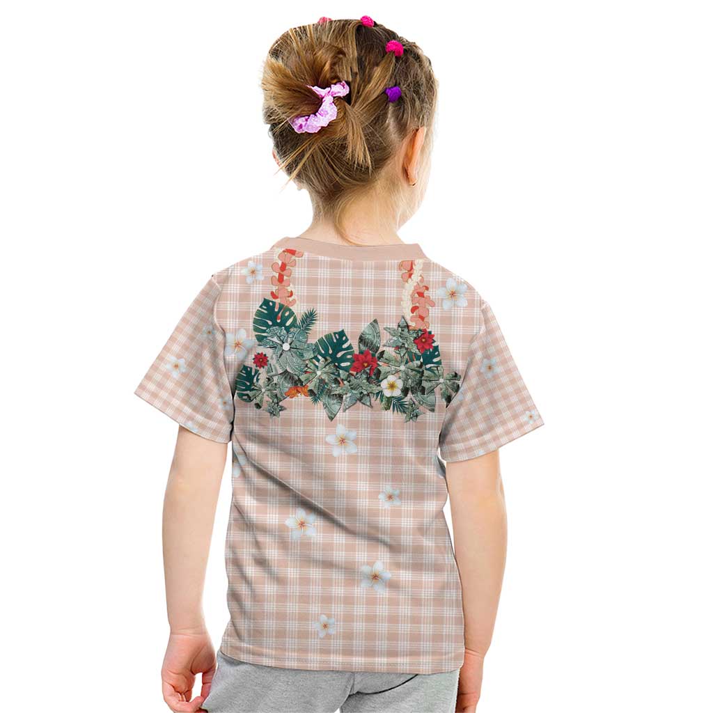 Peach Hawaiian Palaka Kid T Shirt Kukui Nut Money Lei - Polynesian Pride