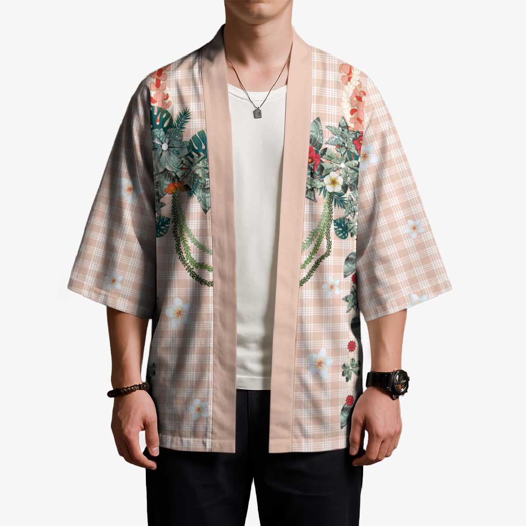 Peach Hawaiian Palaka Kimono Kukui Nut Money Lei LT9 - Polynesian Pride