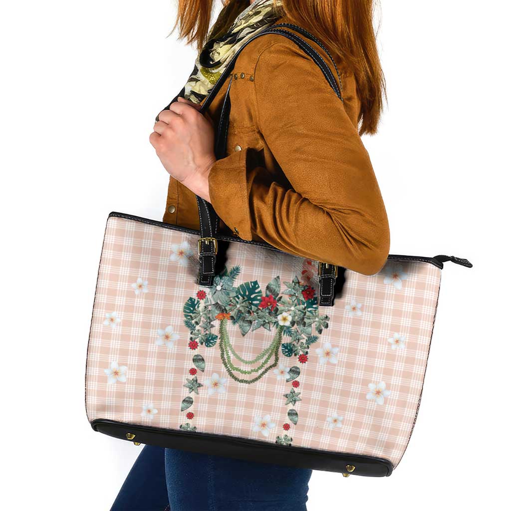Peach Hawaiian Palaka Leather Tote Bag Kukui Nut Money Lei LT9 Peach - Polynesian Pride