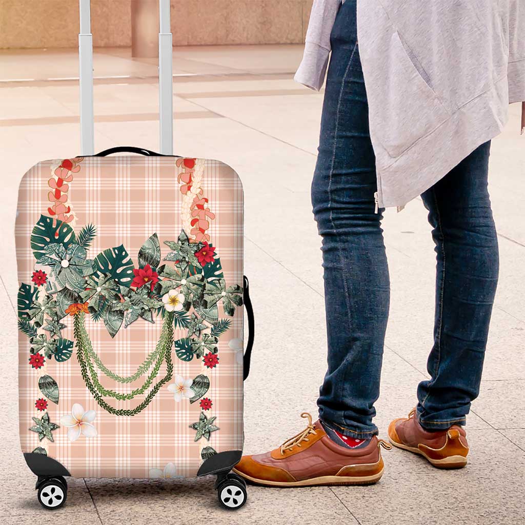 Peach Hawaiian Palaka Luggage Cover Kukui Nut Money Lei - Polynesian Pride