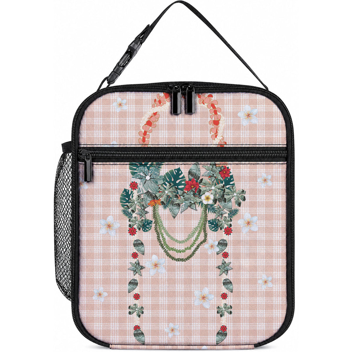 Peach Hawaiian Palaka Lunch Bag Kukui Nut Money Lei LT9 10.2 × 8.3 × 4.3 inch Peach - Polynesian Pride