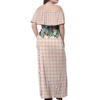 Peach Hawaiian Palaka Off Shoulder Maxi Dress Kukui Nut Money Lei - Polynesian Pride