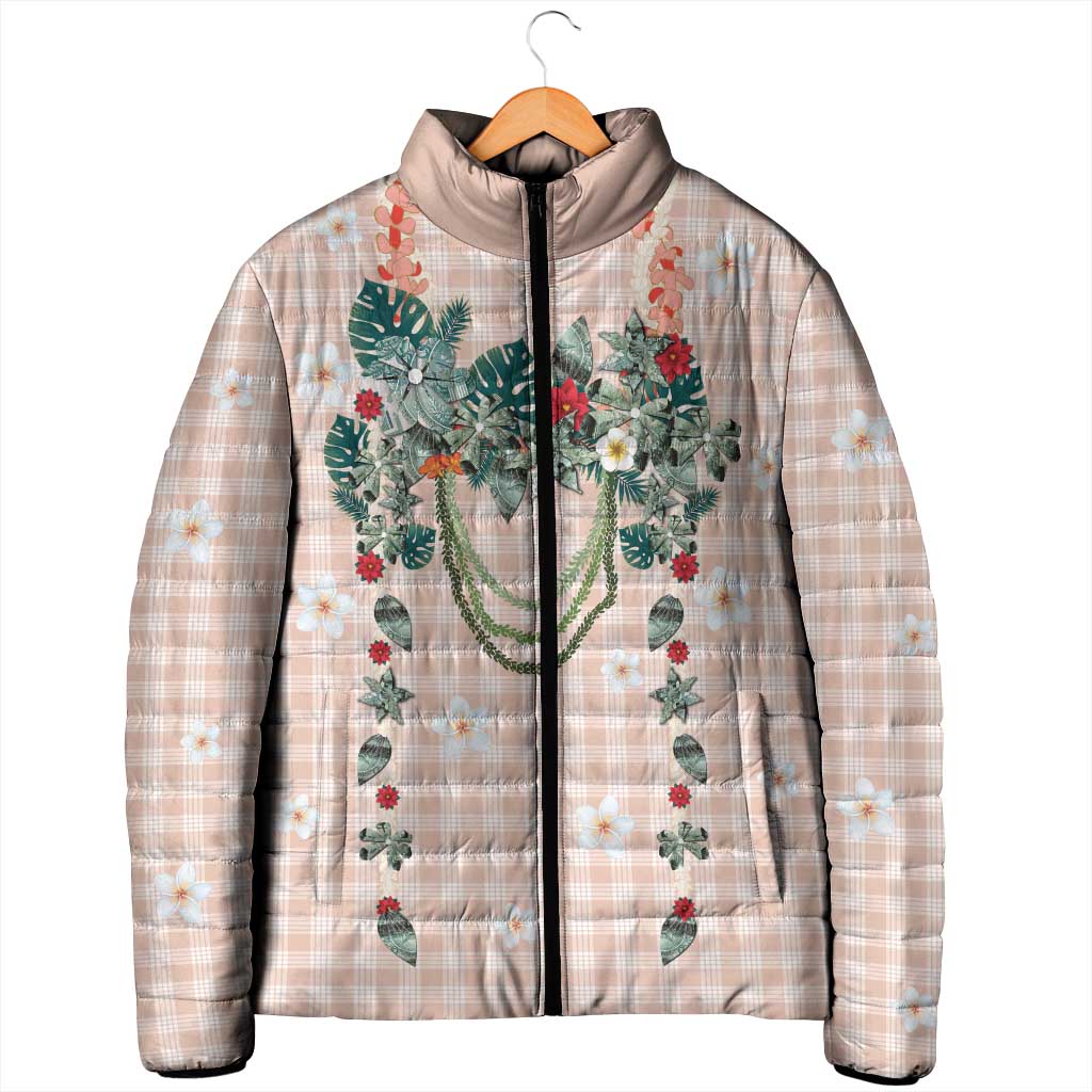 Peach Hawaiian Palaka Padded Jacket Kukui Nut Money Lei - Polynesian Pride