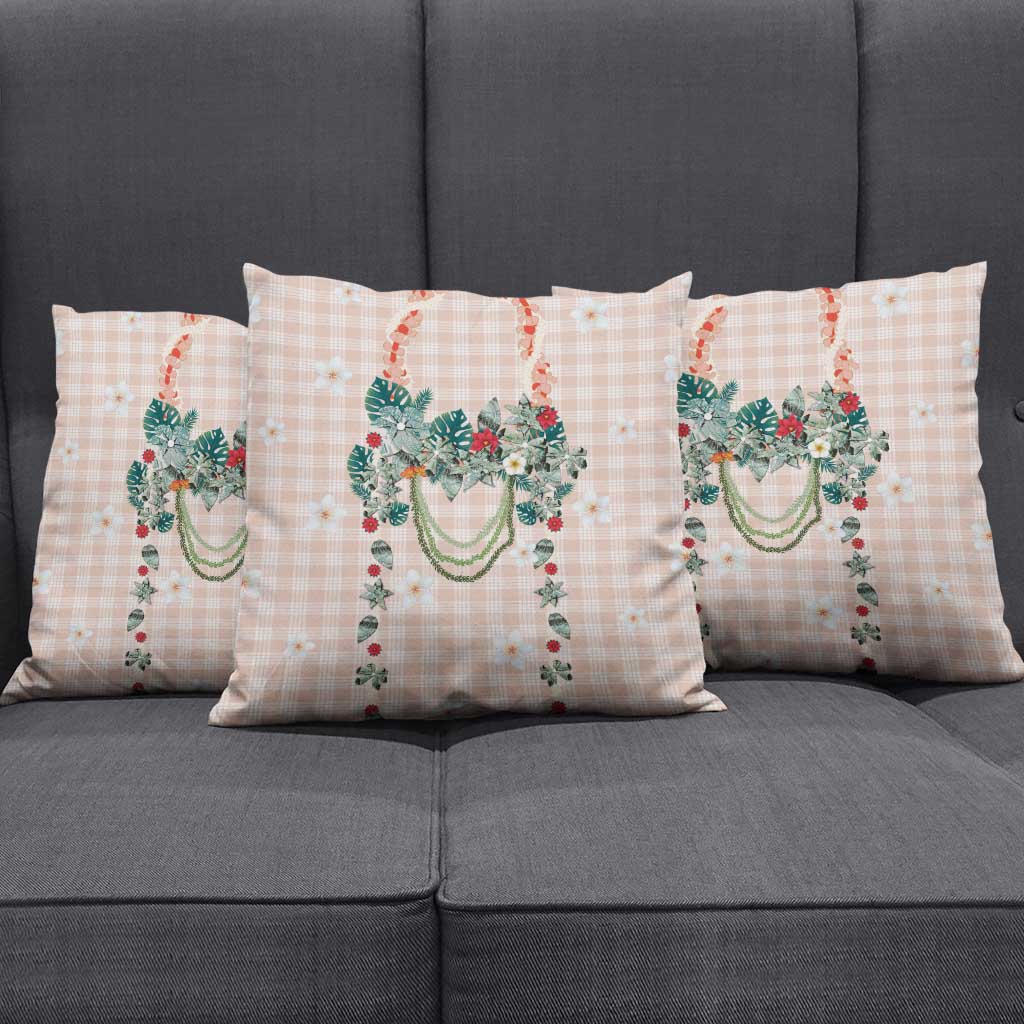 Peach Hawaiian Palaka Pillow Cover Kukui Nut Money Lei LT9 - Polynesian Pride