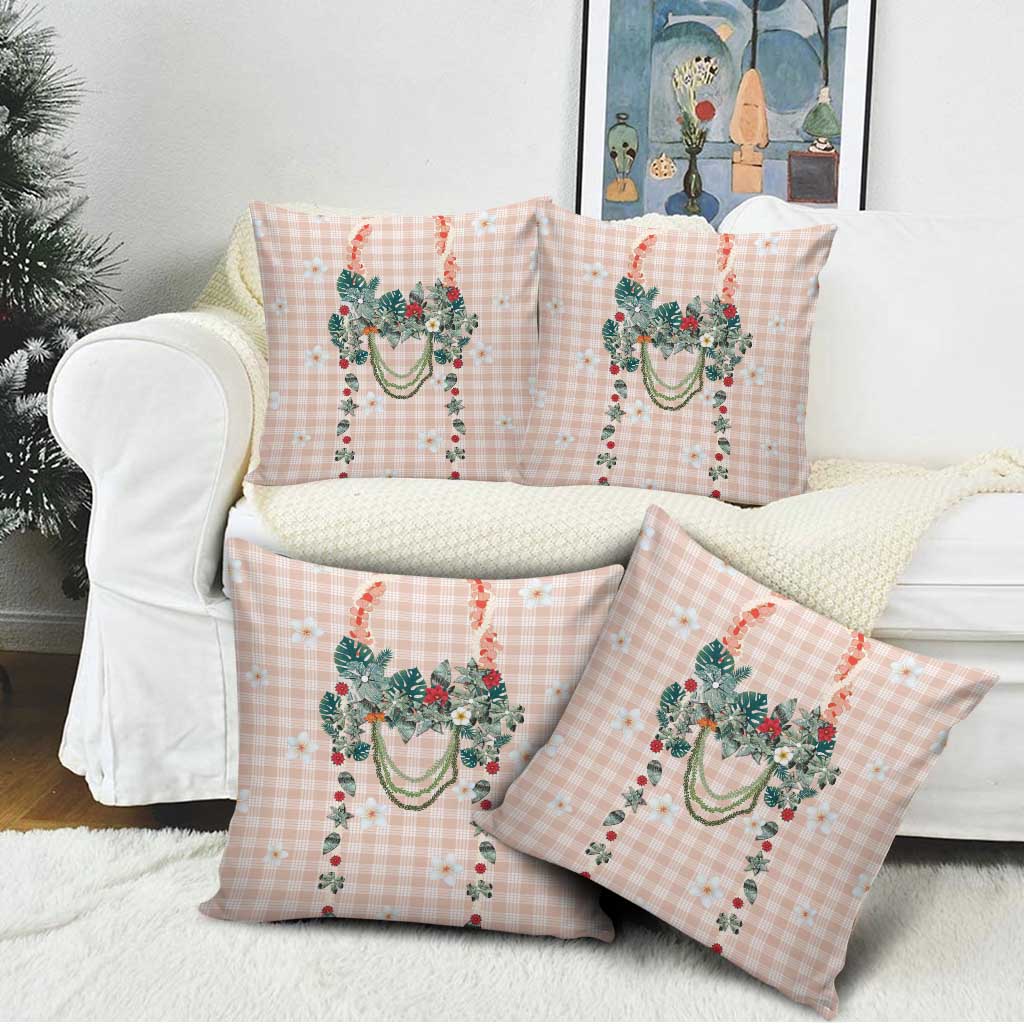 Peach Hawaiian Palaka Pillow Cover Kukui Nut Money Lei LT9 - Polynesian Pride
