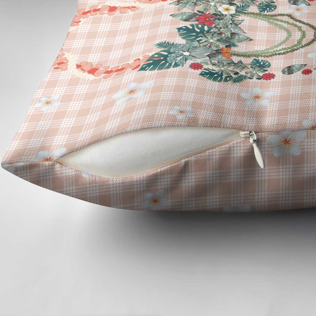 Peach Hawaiian Palaka Pillow Cover Kukui Nut Money Lei LT9 - Polynesian Pride
