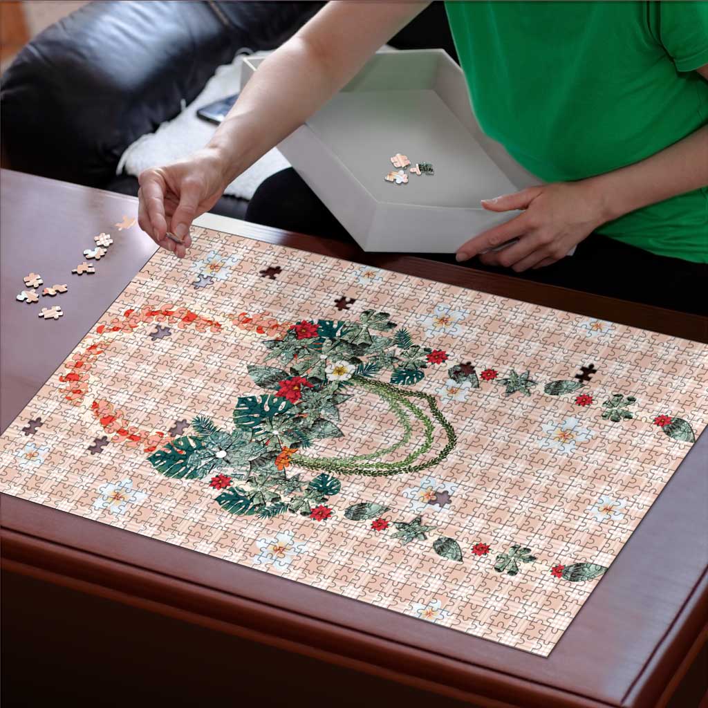 Peach Hawaiian Palaka Puzzle Kukui Nut Money Lei - Polynesian Pride