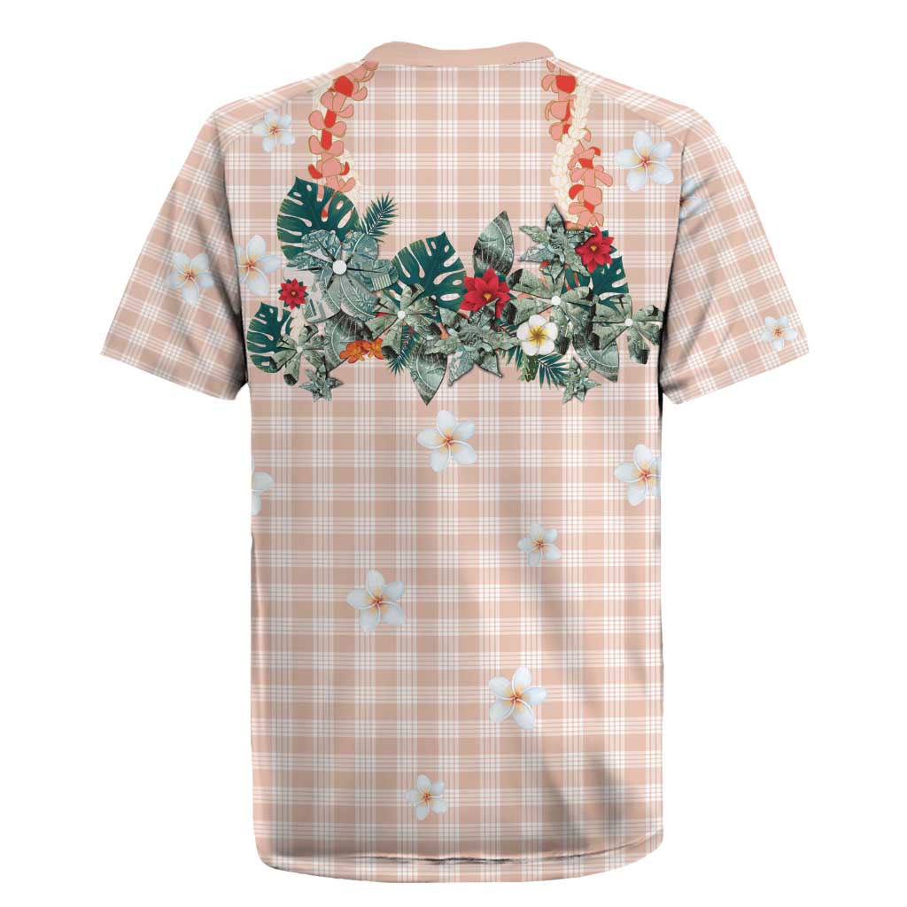 Peach Hawaiian Palaka Rugby Jersey Kukui Nut Money Lei - Polynesian Pride