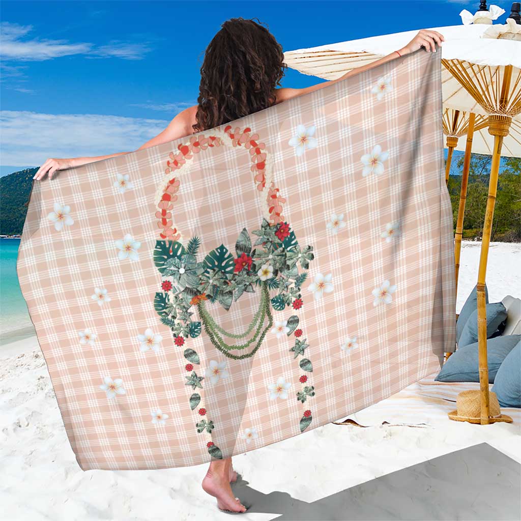 Peach Hawaiian Palaka Sarong Kukui Nut Money Lei - Polynesian Pride