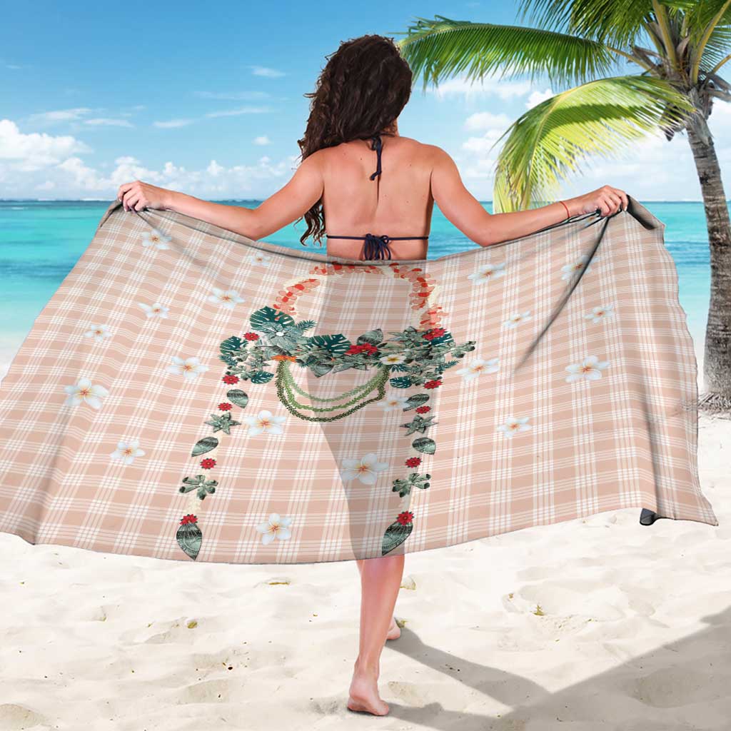 Peach Hawaiian Palaka Sarong Kukui Nut Money Lei - Polynesian Pride