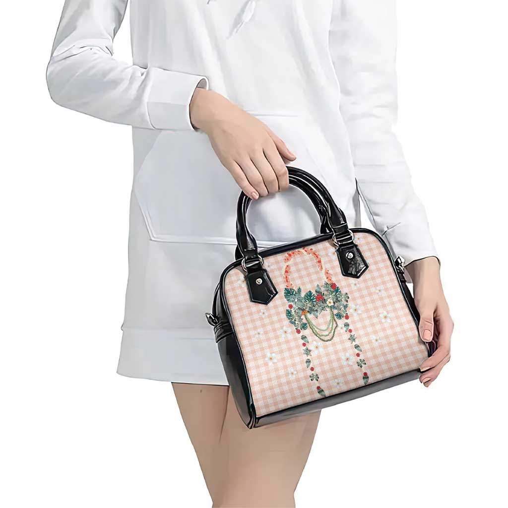 Peach Hawaiian Palaka Shoulder Handbag Kukui Nut Money Lei LT9 - Polynesian Pride