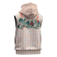 Peach Hawaiian Palaka Sleeveless Hoodie Kukui Nut Money Lei - Polynesian Pride