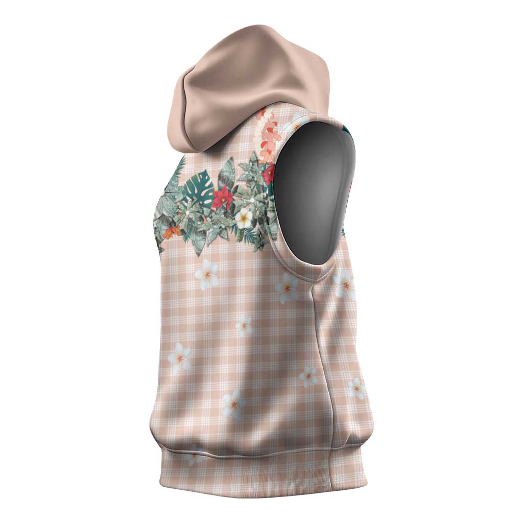 Peach Hawaiian Palaka Sleeveless Hoodie Kukui Nut Money Lei - Polynesian Pride