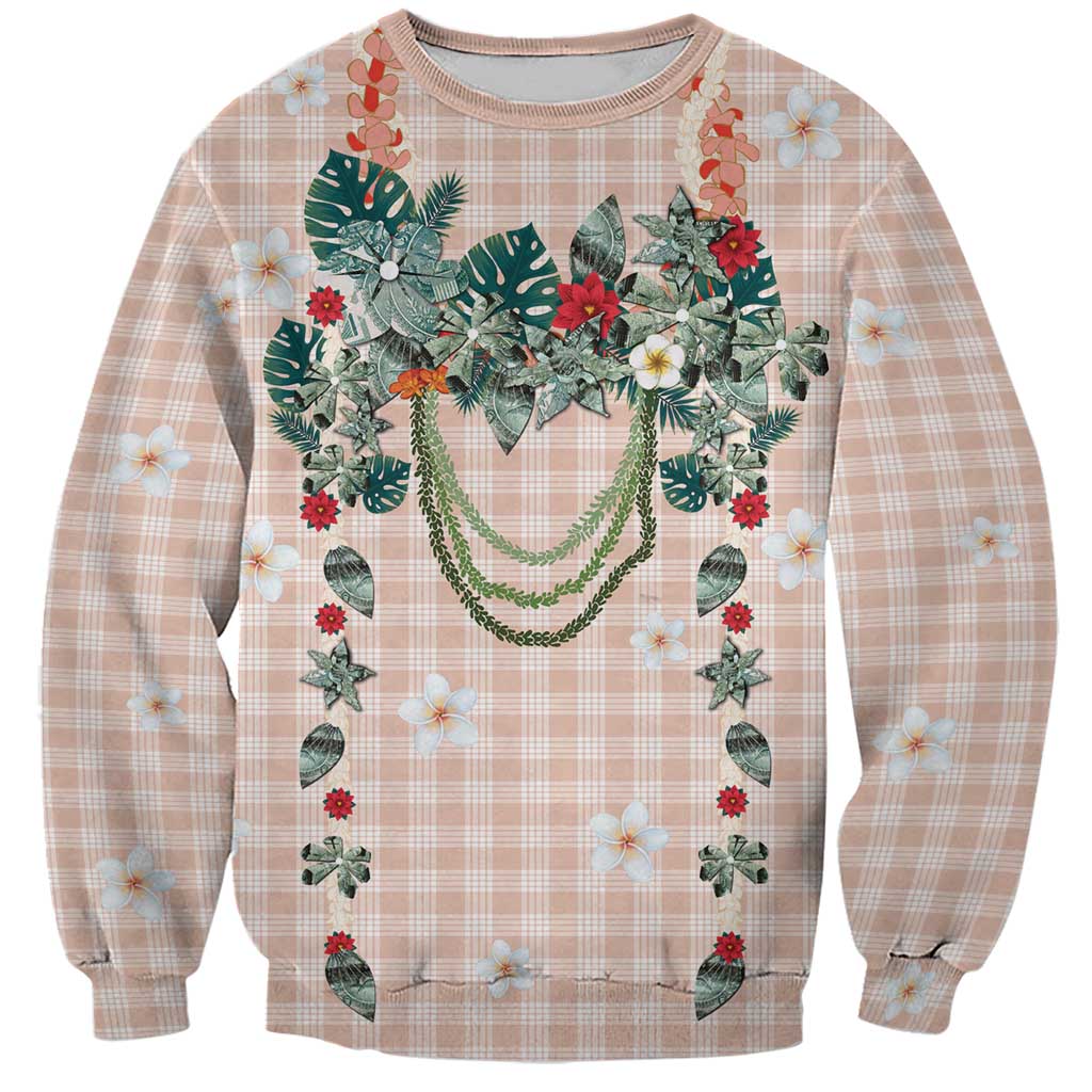 Peach Hawaiian Palaka Sweatshirt Kukui Nut Money Lei LT9 Unisex Peach - Polynesian Pride