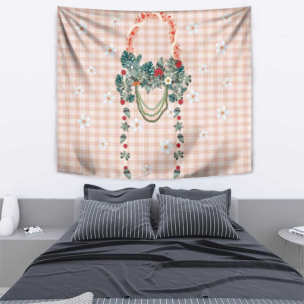 Peach Hawaiian Palaka Tapestry Kukui Nut Money Lei LT9 - Polynesian Pride