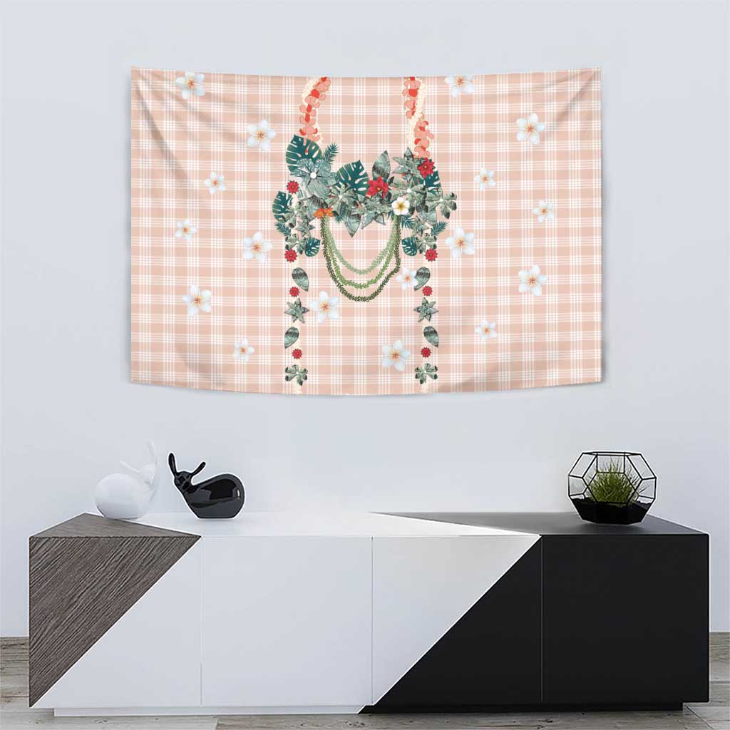 Peach Hawaiian Palaka Tapestry Kukui Nut Money Lei LT9 - Polynesian Pride