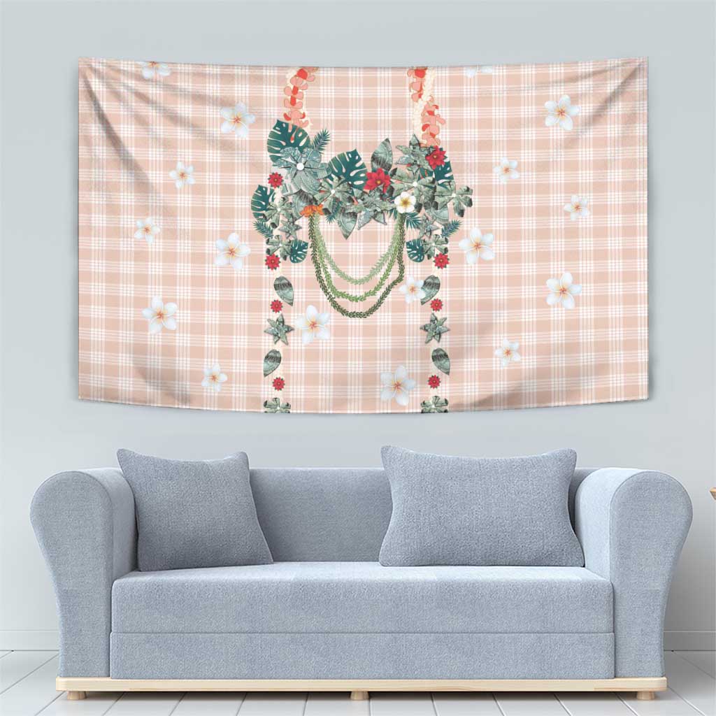 Peach Hawaiian Palaka Tapestry Kukui Nut Money Lei LT9 - Polynesian Pride