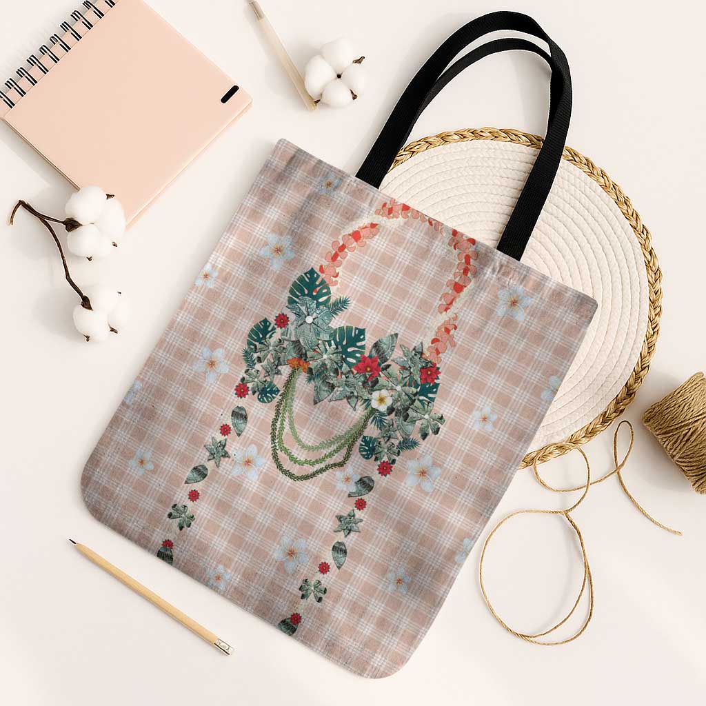 Peach Hawaiian Palaka Tote Bag Kukui Nut Money Lei - Polynesian Pride