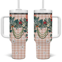 Peach Hawaiian Palaka Tumbler With Handle Kukui Nut Money Lei - Polynesian Pride
