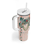 Peach Hawaiian Palaka Tumbler With Handle Kukui Nut Money Lei - Polynesian Pride