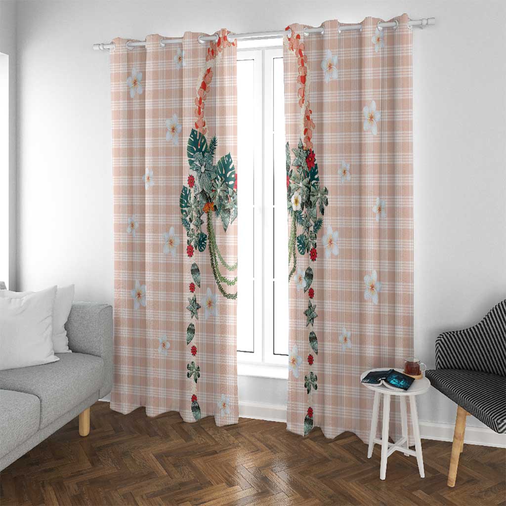 Peach Hawaiian Palaka Window Curtain Kukui Nut Money Lei LT9 With Grommets Peach - Polynesian Pride