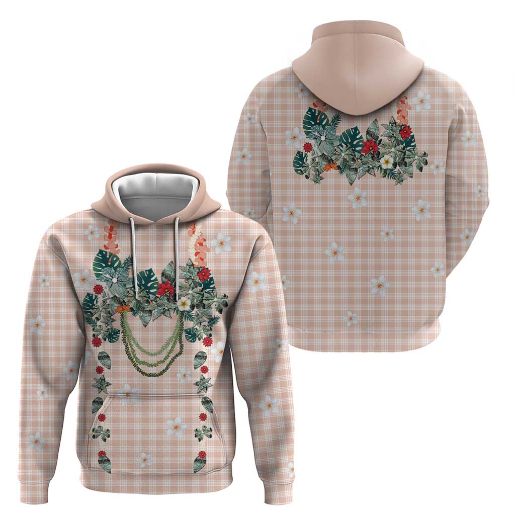 Peach Hawaiian Palaka Zip Hoodie Kukui Nut Money Lei - Polynesian Pride