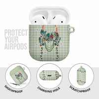 Sage Green Hawaiian Palaka AirPods Case Kukui Nut Money Lei - Polynesian Pride