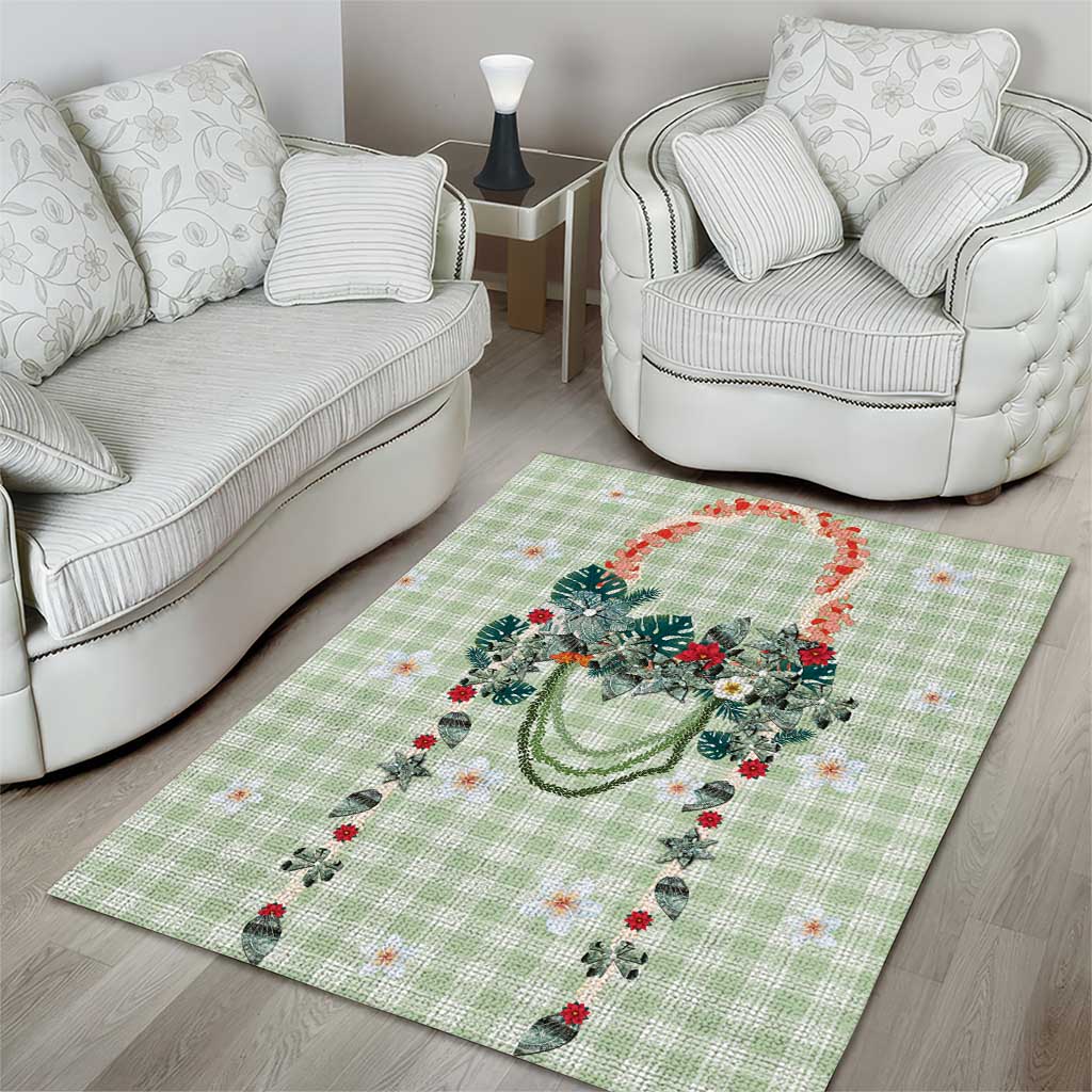 Sage Green Hawaiian Palaka Area Rug Kukui Nut Money Lei - Polynesian Pride