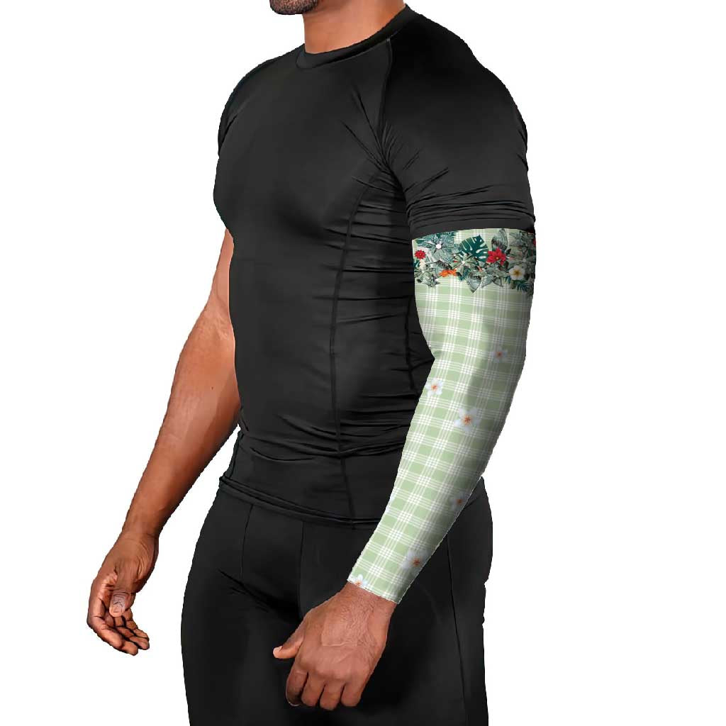 Sage Green Hawaiian Palaka Arm Sleeves Kukui Nut Money Lei - Polynesian Pride