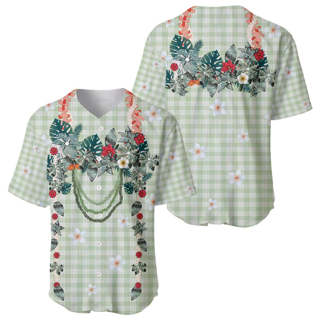Sage Green Hawaiian Palaka Baseball Jersey Kukui Nut Money Lei - Polynesian Pride