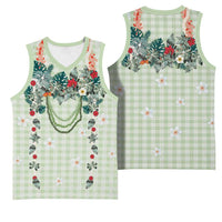 Sage Green Hawaiian Palaka Basketball Jersey Kukui Nut Money Lei - Polynesian Pride