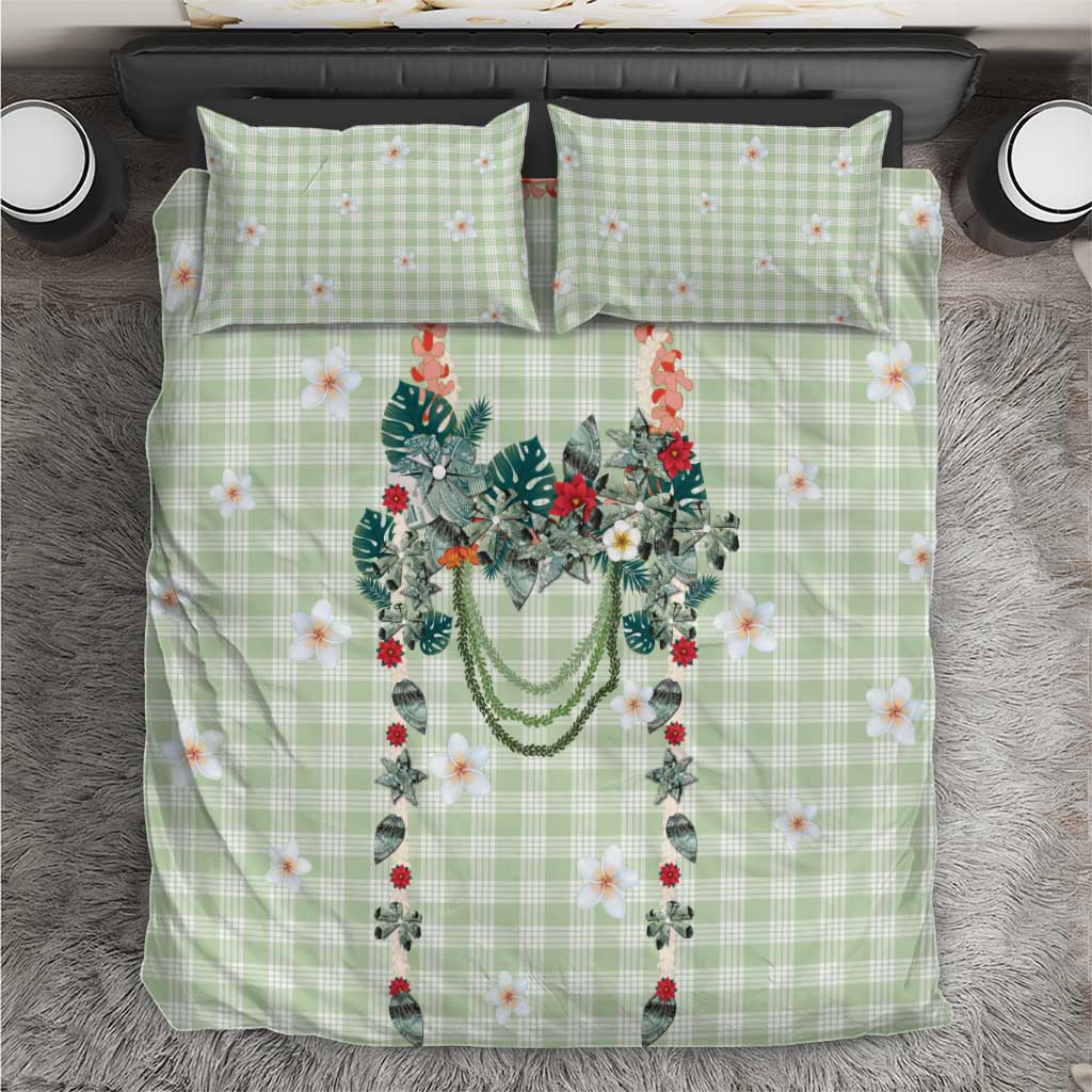 Sage Green Hawaiian Palaka Bedding Set Kukui Nut Money Lei - Polynesian Pride