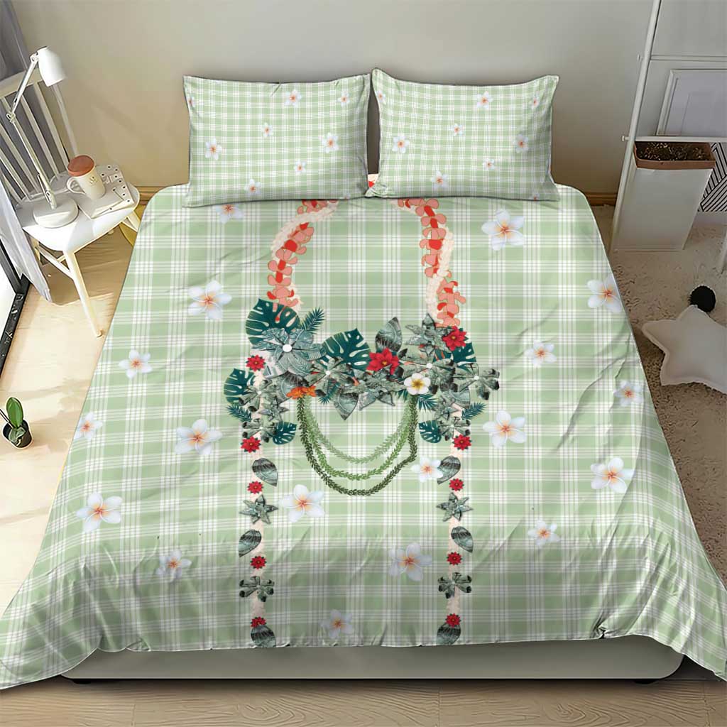 Sage Green Hawaiian Palaka Bedding Set Kukui Nut Money Lei - Polynesian Pride