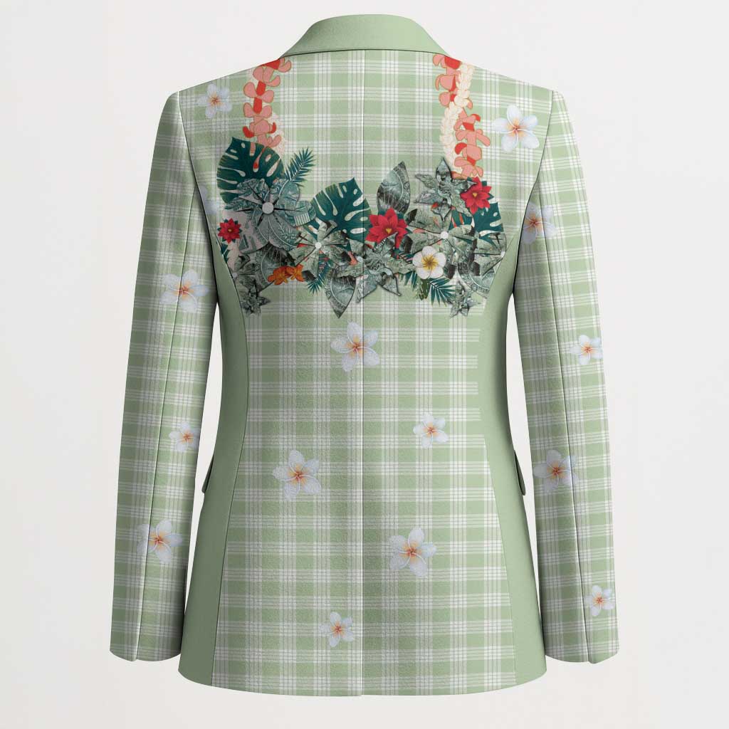 Sage Green Hawaiian Palaka Blazer Kukui Nut Money Lei - Polynesian Pride