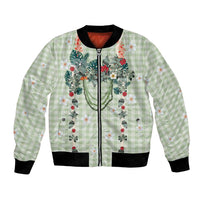 Sage Green Hawaiian Palaka Bomber Jacket Kukui Nut Money Lei LT9 Unisex Green - Polynesian Pride