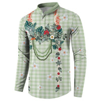 Sage Green Hawaiian Palaka Button Sweatshirt Kukui Nut Money Lei - Polynesian Pride