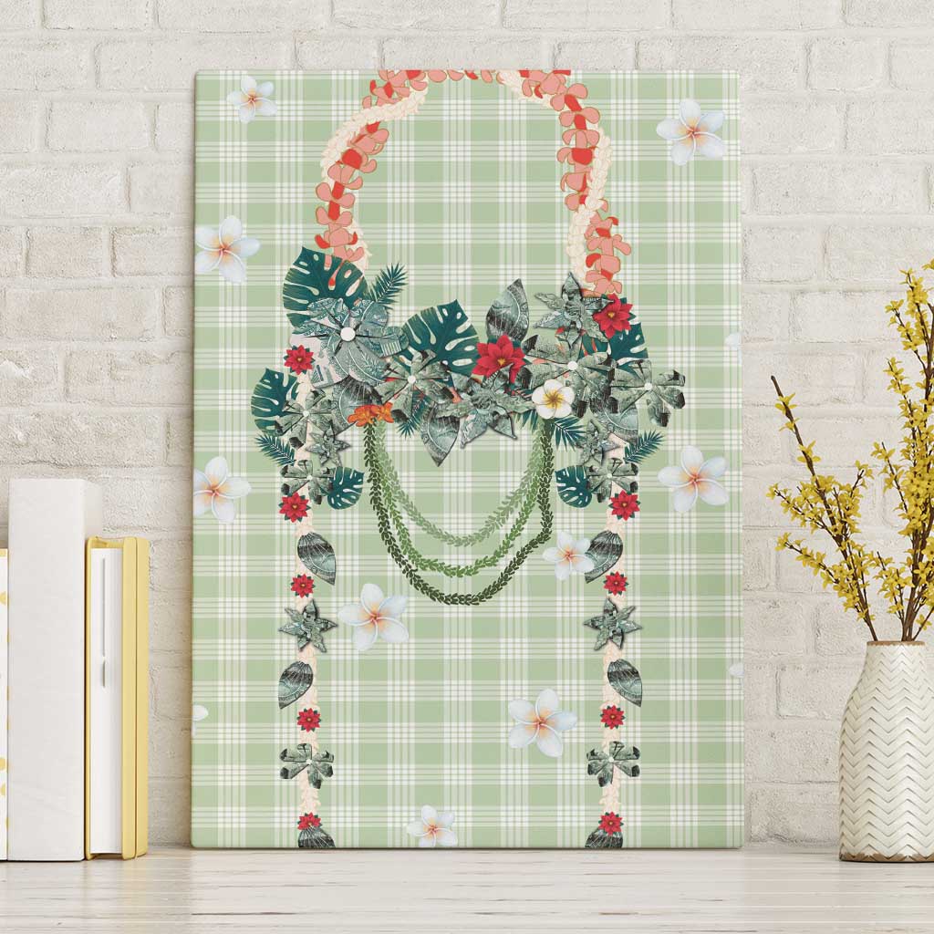 Sage Green Hawaiian Palaka Canvas Wall Art Kukui Nut Money Lei - Polynesian Pride