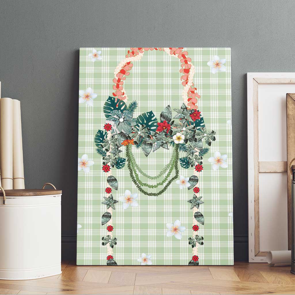 Sage Green Hawaiian Palaka Canvas Wall Art Kukui Nut Money Lei - Polynesian Pride
