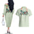 Sage Green Hawaiian Palaka Couples Matching Off The Shoulder Long Sleeve Dress and Hawaiian Shirt Kukui Nut Money Lei - Polynesian Pride