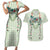 Sage Green Hawaiian Palaka Couples Matching Short Sleeve Bodycon Dress and Hawaiian Shirt Kukui Nut Money Lei - Polynesian Pride