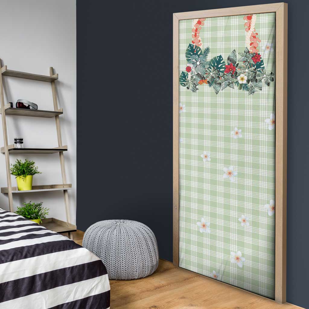 Sage Green Hawaiian Palaka Door Cover Kukui Nut Money Lei - Polynesian Pride