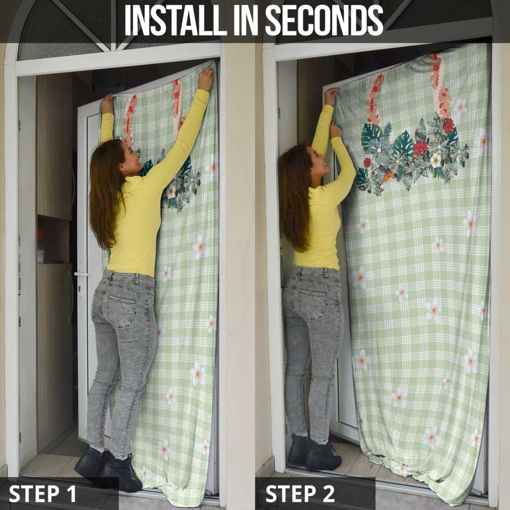 Sage Green Hawaiian Palaka Door Cover Kukui Nut Money Lei - Polynesian Pride