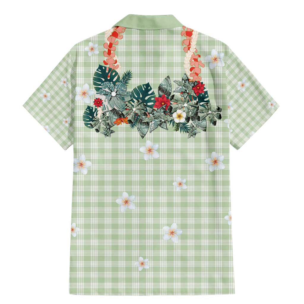 Sage Green Hawaiian Palaka Family Matching Mermaid Dress and Hawaiian Shirt Kukui Nut Money Lei - Polynesian Pride