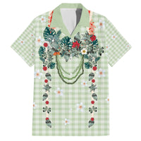 Sage Green Hawaiian Palaka Family Matching Off The Shoulder Long Sleeve Dress and Hawaiian Shirt Kukui Nut Money Lei - Polynesian Pride