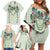 Sage Green Hawaiian Palaka Family Matching Off Shoulder Short Dress and Hawaiian Shirt Kukui Nut Money Lei - Polynesian Pride