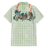 Sage Green Hawaiian Palaka Family Matching Off Shoulder Short Dress and Hawaiian Shirt Kukui Nut Money Lei - Polynesian Pride