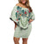 Sage Green Hawaiian Palaka Family Matching Off Shoulder Short Dress and Hawaiian Shirt Kukui Nut Money Lei - Polynesian Pride