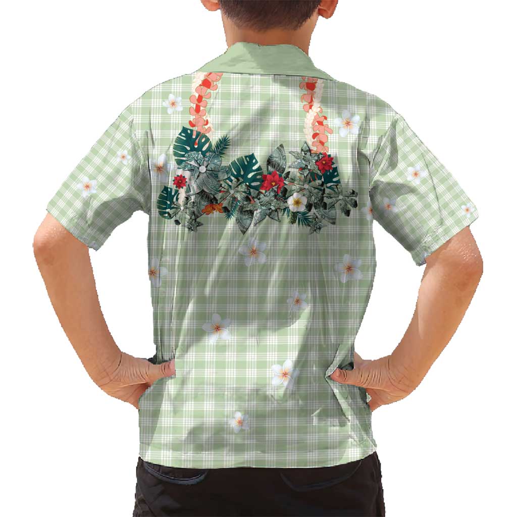 Sage Green Hawaiian Palaka Family Matching Puletasi and Hawaiian Shirt Kukui Nut Money Lei - Polynesian Pride