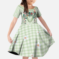 Sage Green Hawaiian Palaka Family Matching Puletasi and Hawaiian Shirt Kukui Nut Money Lei - Polynesian Pride